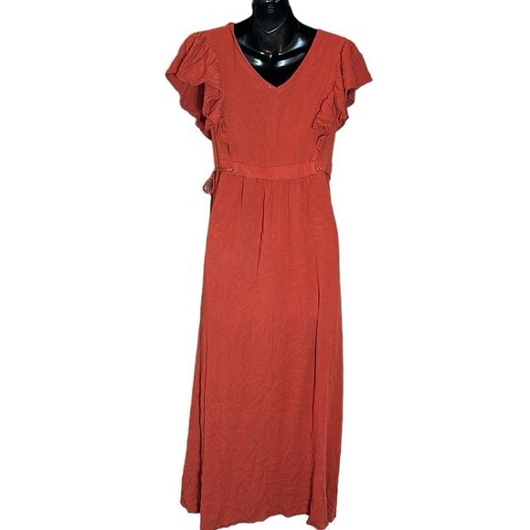 Baltic born Jennifer deep V maxi dress in rust medium wedding guest party - Picture 7 of 8